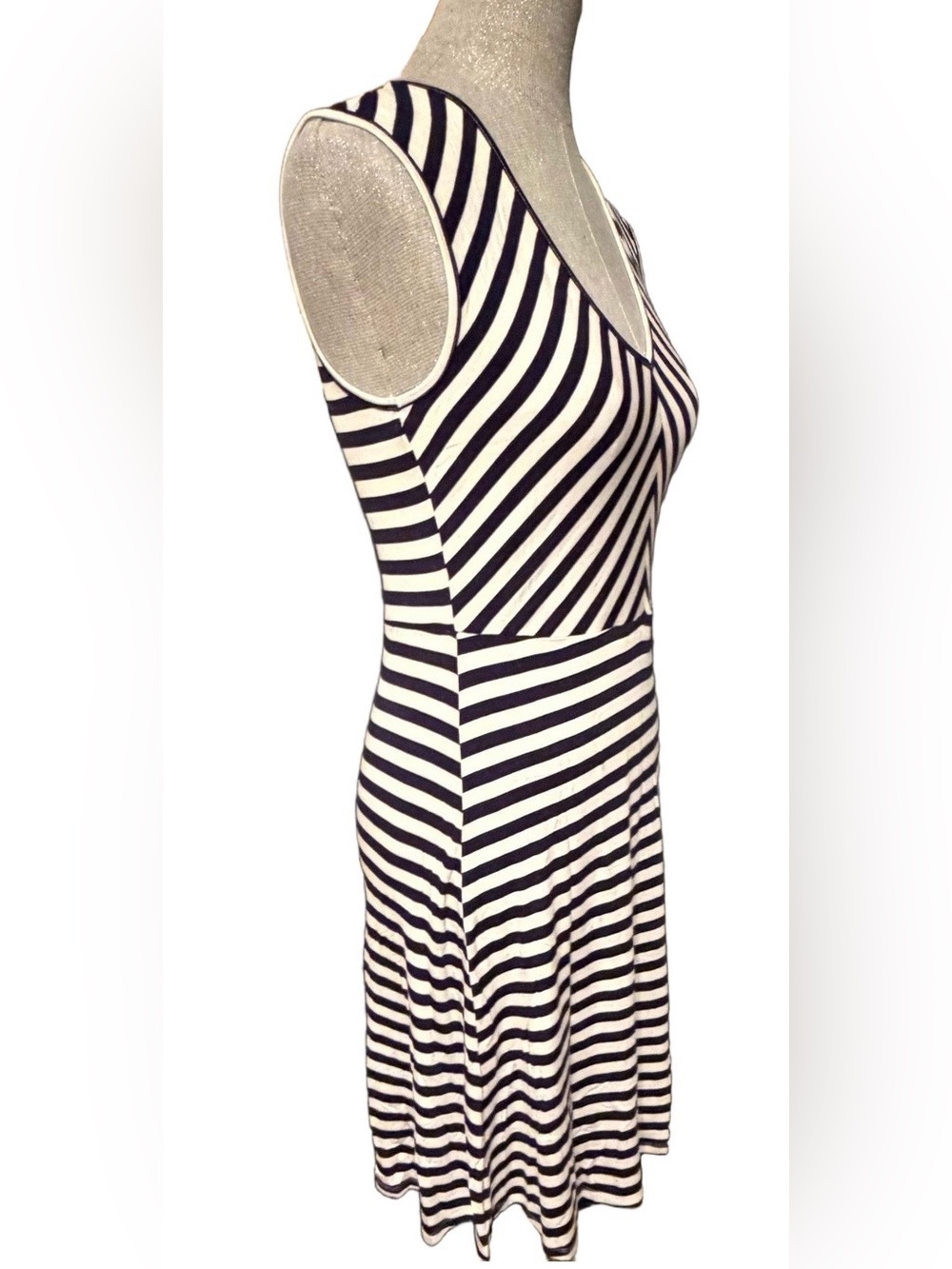 BOSTON PROPER Navy & White Striped Sleeveless V-Neck Knit Tank Dress NWOTs - Picture 5 of 10